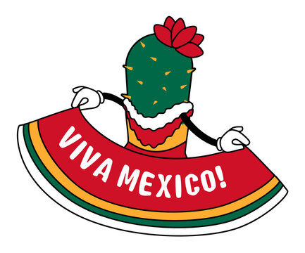 Cactus Wearing Poncho Mexico Illustration &ndash; Viva Mexico