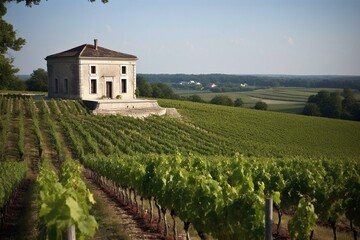 Fototapeta na wymiar The scenic vineyards of Charente showcasing renowned Cognac wines. Generative AI