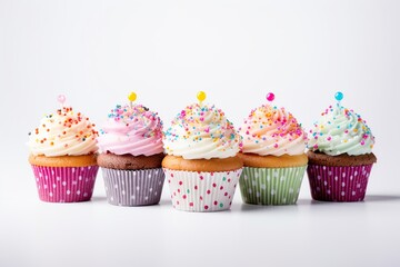 Delicious birthday cupcakes on white background, Cupcake with cream for a birthday or other holiday