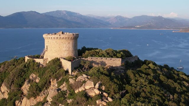 vue de la Tour de Campomoro au coucher du soleil Corse du Sud - Corse France