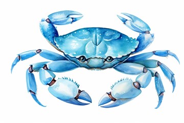 Watercolor illustration of a blue crab isolated on white, ideal for designs, prints, or backgrounds. Generative AI