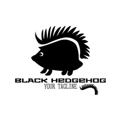 Black minimalistic hedgehog. Logotype with text black hedgehog your tagline on white background. Vector illustration