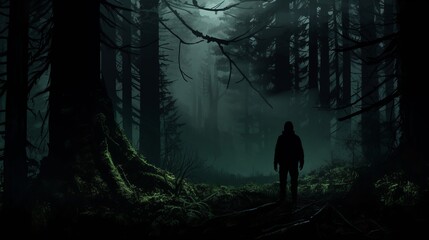 Silhouette of lone man in forest, concept: depressions