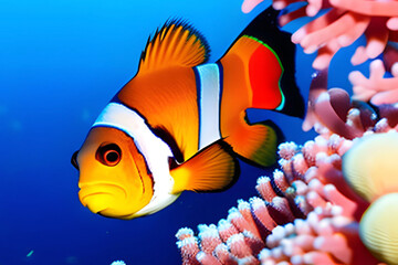 Clown anemonefish (Amphiprion ocellaris). Generative AI - obrazy, fototapety, plakaty