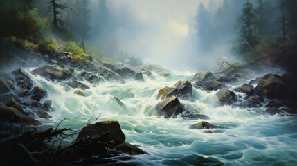Painting of a river with a bunch of water rushing - Powered by Adobe