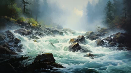 Wandcirkels tuinposter Painting of a river with a bunch of water rushing © Tariq