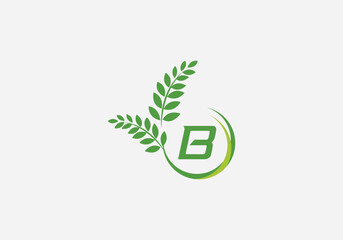 Laurel wreath green leaf logo and Vintage wheat logo design monogram vector