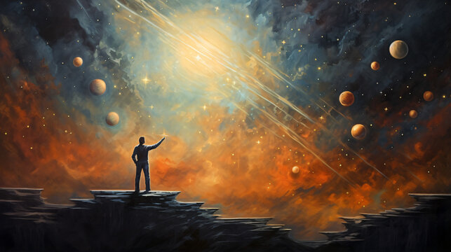 Painting Of Planets And A Person Reaching