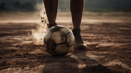 Person kicking soccer ball - obrazy, fototapety, plakaty