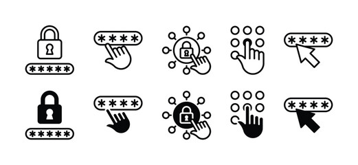 Access code thin line icons. Internet privacy data protection. Protect personal information. Security digital information. Data management technology security. Vector illustration