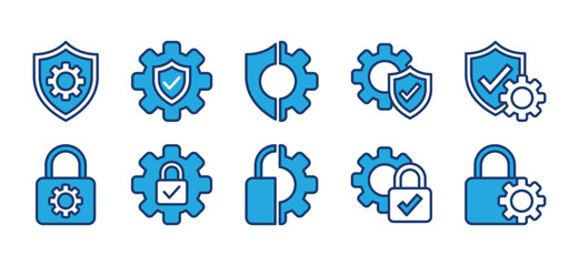 Security settings colour icons. Safety, secure, protection icon symbol for apps, websites, template, ui. Options, gear wheel, control panel, optimization, setup. Vector illustration