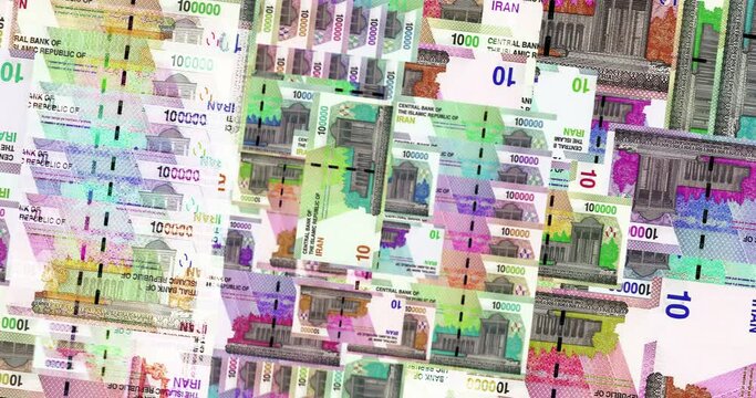 Iranian Rial 100000 IRR banknotes abstract color loop pattern. Iran bank note concept of currency, finance and economy. Looped and seamless design background.