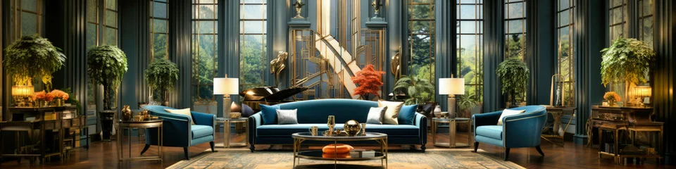 Fotobehang elegance reimagined: an art deco-inspired french home, where vintage flair meets contemporary finesse in every intricate detail. Ai Generated © The Strange Binder