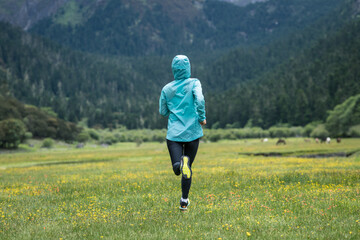 Woman trail runner cross country running in beautiful nature