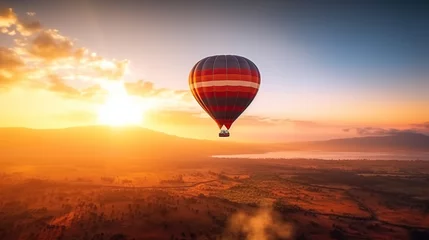 Foto op Plexiglas Beautiful hot air balloons flying over sky with sunset view © Beny