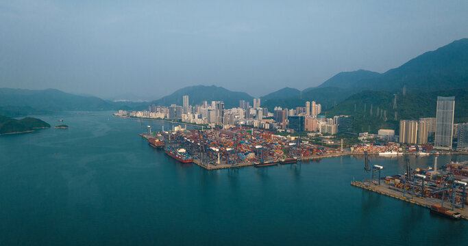 Shenzhen ,China - July 29,2022: Aerial view of Yantian international container terminal in Shenzhen city, China