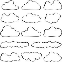 clouds vector doodle set of illustration, outline, cartoon clouds