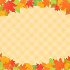 カラフルな秋の葉っぱフレーム_正方形1_背景あり