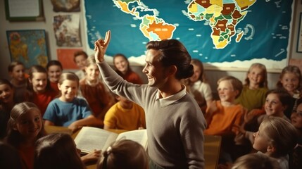 Teacher and Elementary Students in class room.