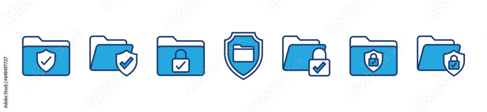 Poster files protection icons. data folder and document protection, cybersecurity, information security wit