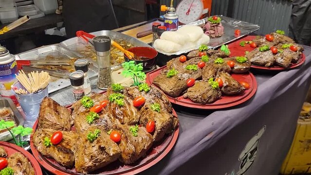 Asian Street food, a lot of food in Thailand Phuket 