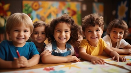 Group of children during a fun arts and painting together.