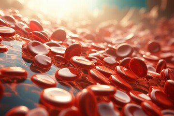 Red blood cells arterial blood stream health biology anatomy physiology microscopic microbiology science medical treatment human vein circulation pressure level life cell organic scientific material