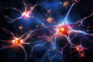 Neuron cells neural network under microscope neuro research science brain signal information transfer human neurology mind mental impulse biology anatomy microbiology intelligence connection system