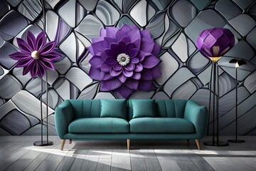 purple sofa with flowers