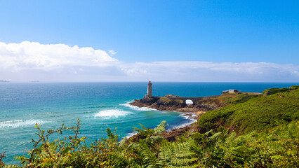 panoramic view of the famous le petit minou lighthouse located in a scenic area of brittany - obrazy, fototapety, plakaty