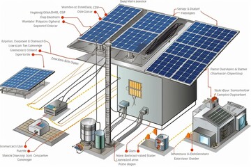 description about how the grid net metering process functions for solar panels. Generative AI - obrazy, fototapety, plakaty