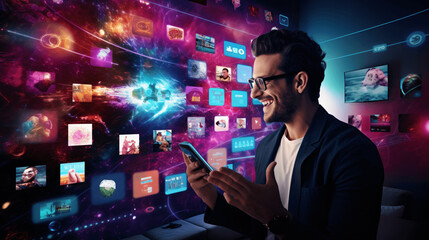 A person using a streaming platform with AI-driven content recommendations, highlighting the tailored viewing experience