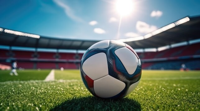 Soccer ball in soccer stadium.