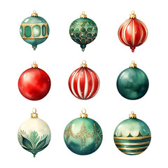 Christmas Ball Ornaments watercolor clipart Transparent Background, PNG.