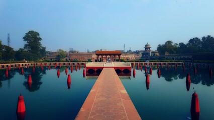 Fototapeta na wymiar Shalimar Gardens, Lahore, Pakistan - December, 30, 2018: Mughal Gardens built by Shah Jahan, Garden Represents a Persian Paradise, a utopia on earth, built in 1642.
