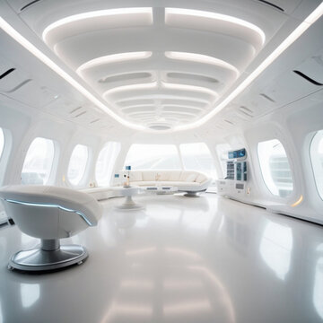 Futuristic interior design in white tones. Technologies of the future made of plastic. 3D illustration