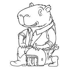 coloring illustration of cartoon capybara rider