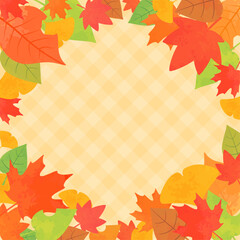 カラフルな秋の葉っぱフレーム_正方形3_背景あり