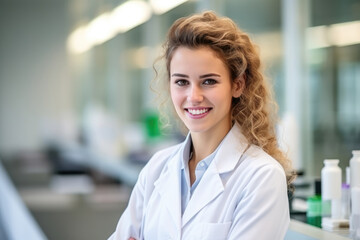 Beautiful Young European Woman Biomedical Scientist . Сoncept Biomedical Science, Young European Women In Science, Beauty And Intelligence, Education Career Choices
