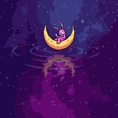 Obraz na płótnie Canvas pixel art rabbit on moon