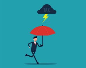 Businessman with umbrella and protection. Vector illustration cartoon style