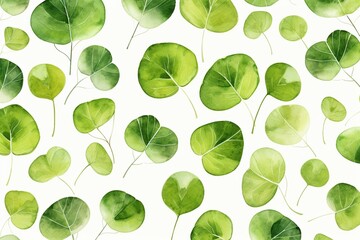 Repeating watercolor pattern of green leaves. Generative AI
