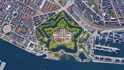 Kastellet, star/pentagon shaped castle, historical fortress, aerial view from above – Bird’s...