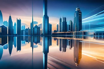 Peel and stick wall murals Reflection skyline reflected in water