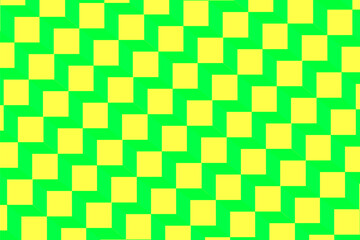 Diagonal symmetrical pattern of yellow squares in green broken lines