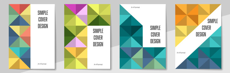 Geometric cover design templates A-4 format. Editable set of layouts for covers of books, magazines, notebooks, albums, booklets.
