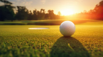 Poster golf ball on grass at sunset background image © Kien