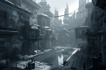 an icy cityscape, a futuristic and desolate scene shaped by advanced techniques. Generative AI