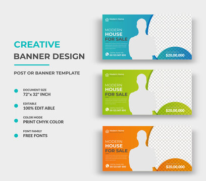 Real estate Billboard Ad banner template. Real estate construction Business Marketing Ad Banner Design Bundle Set, Home sale business banner design promotion, promotional Banner, Social Media Post.