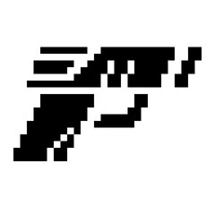 Pixel Art Black Pistol Icon, Isolated